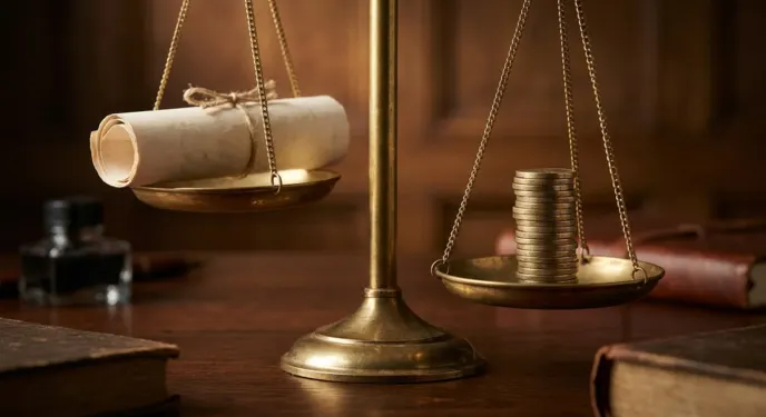 A set of scales weighing one large invoice against a stack of small monthly ones