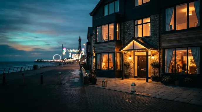 A Blackpool seafront hotel lit up at night