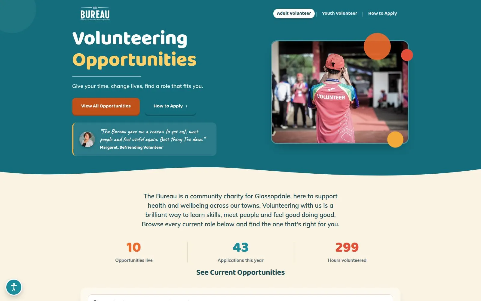 The Bureau volunteering platform - homepage screenshot