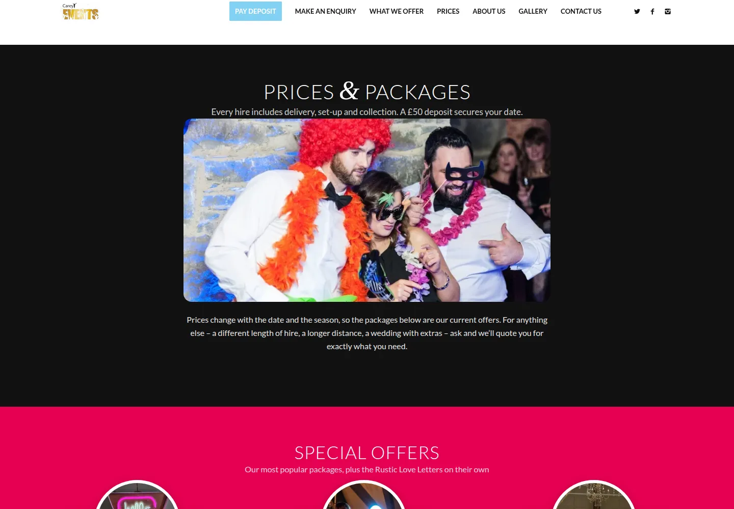 Prices and packages - screenshot