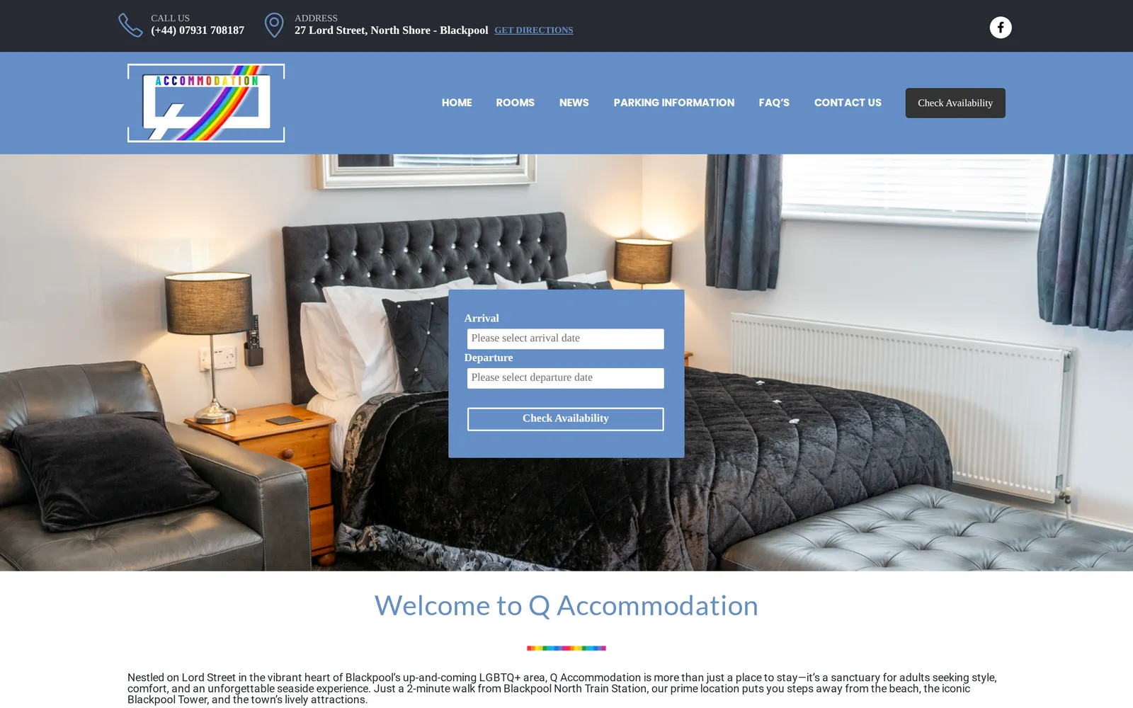 Q Accommodation - homepage screenshot